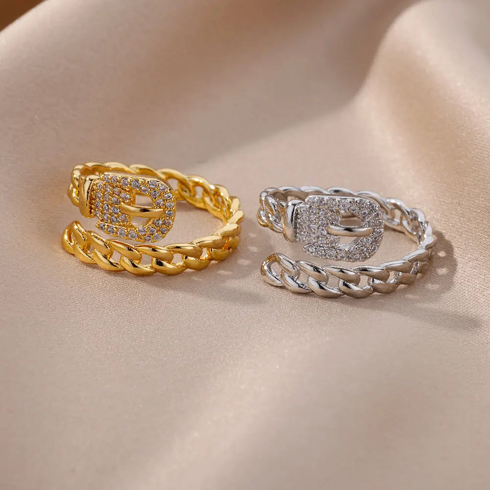 Luxe Golden Chain Ring with Crystal Clasp