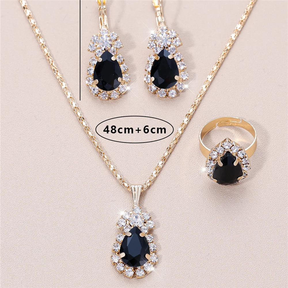 Luxury Female Women Blue Water Drop Wedding Jewelry Set