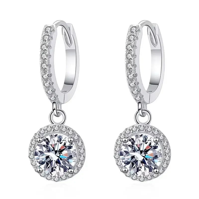Sparkling Round Halo Dangle Earrings