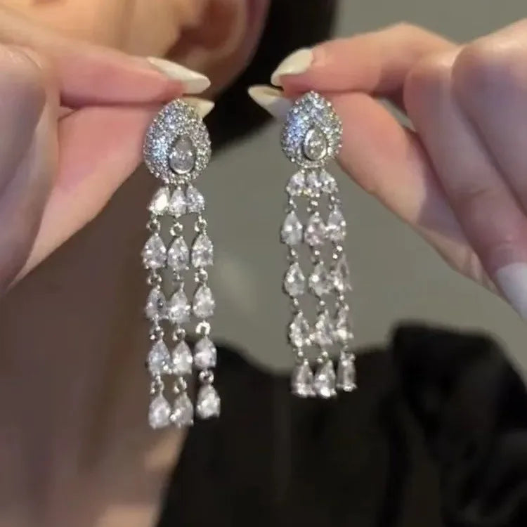 Fashion Luxury Geometric Dangle Drop Earrings for Women Wedding Party Jewelry Accessories Gorgeous Cubic Zirconia Bridal Brincos