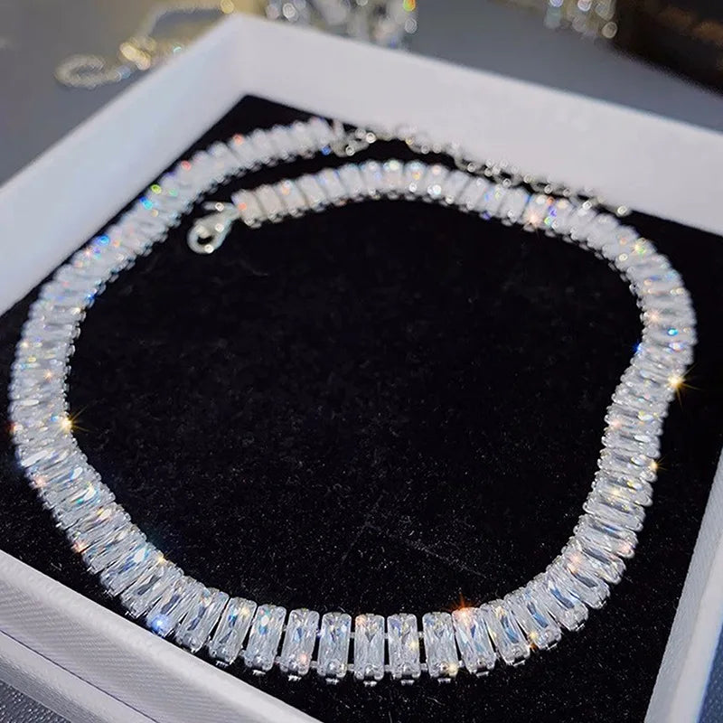 Stainless Steel Shiny Zircon Necklace for Women Simple Adjustable Rhinestones Collar Choker Necklace Fine Jewelry Gifts