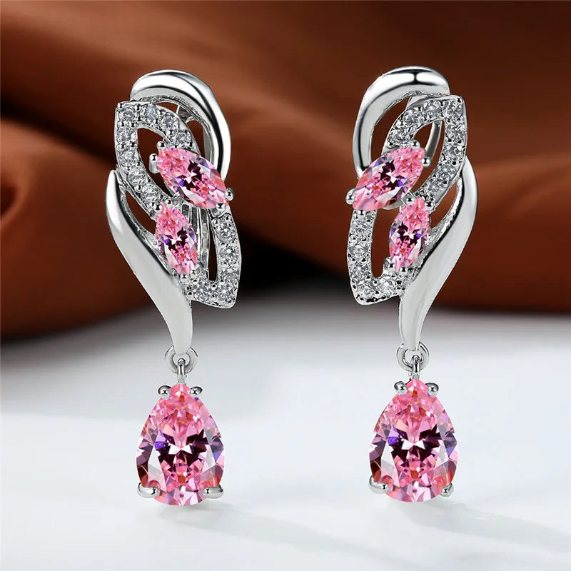Luxury Female Blue Rainbow Stone Earring Silver Color Clip Earrings For Women Charm Crystal Zircon Wedding Jewelry