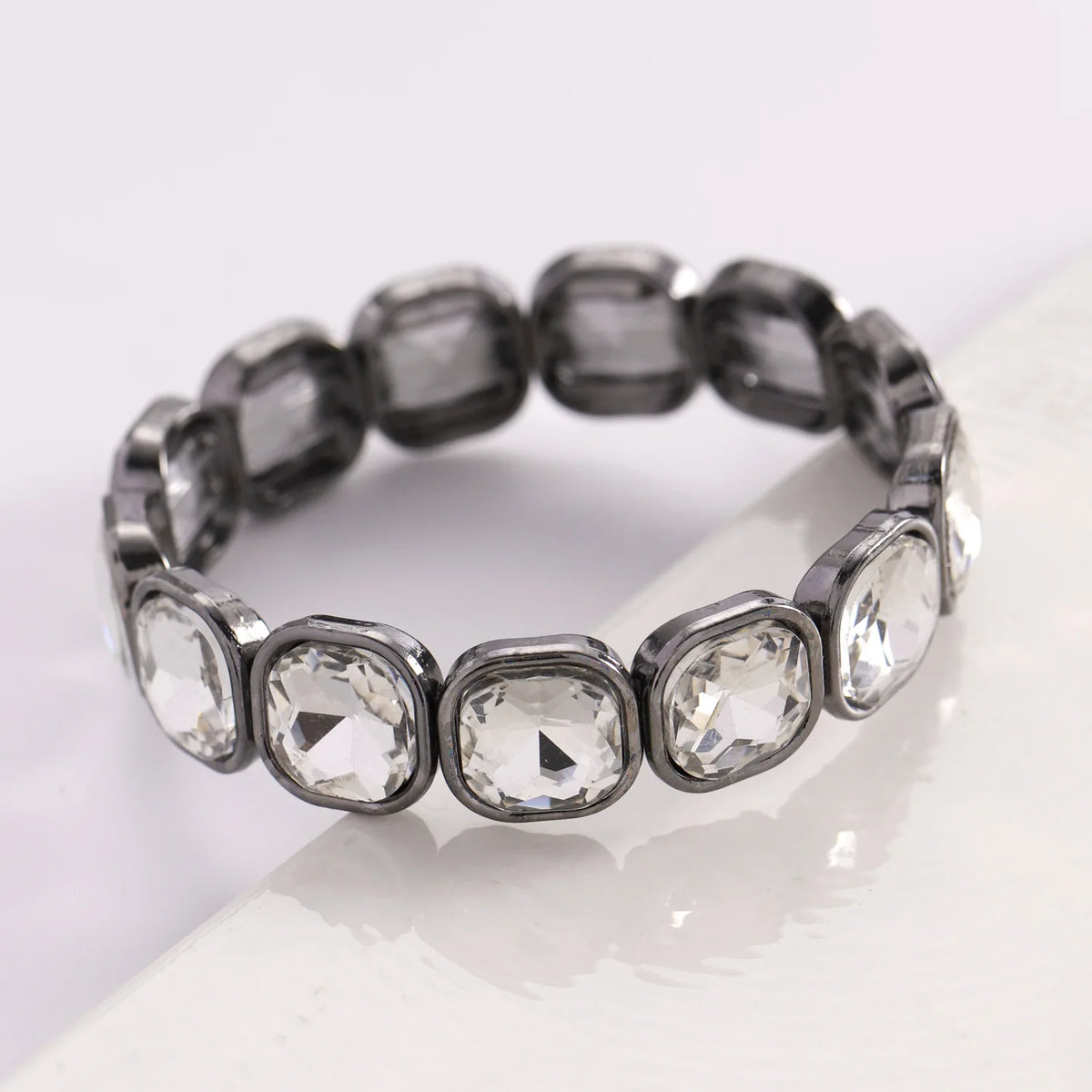 Geometric Square Acrylic Imitation Rhinestone Beaded Bracelets for Women Men Causal Fashion Elastic Bracelet Jewelry Accessories