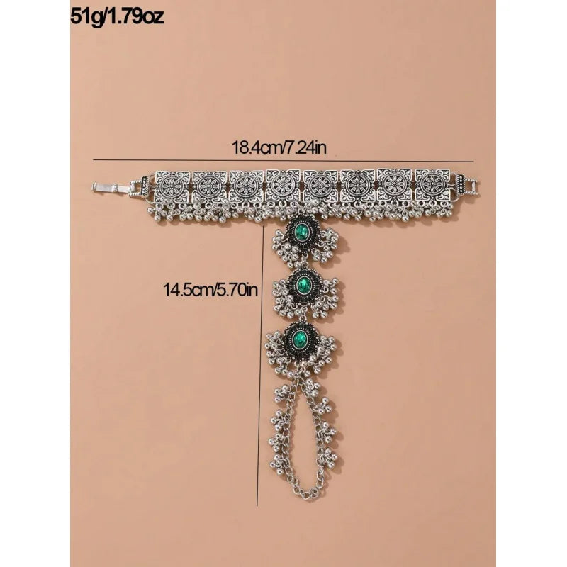 1pc High-End Carved Vintage Bohemian Style Finger Connected Hand Chain Bracelet Women's Hand Back Chain
