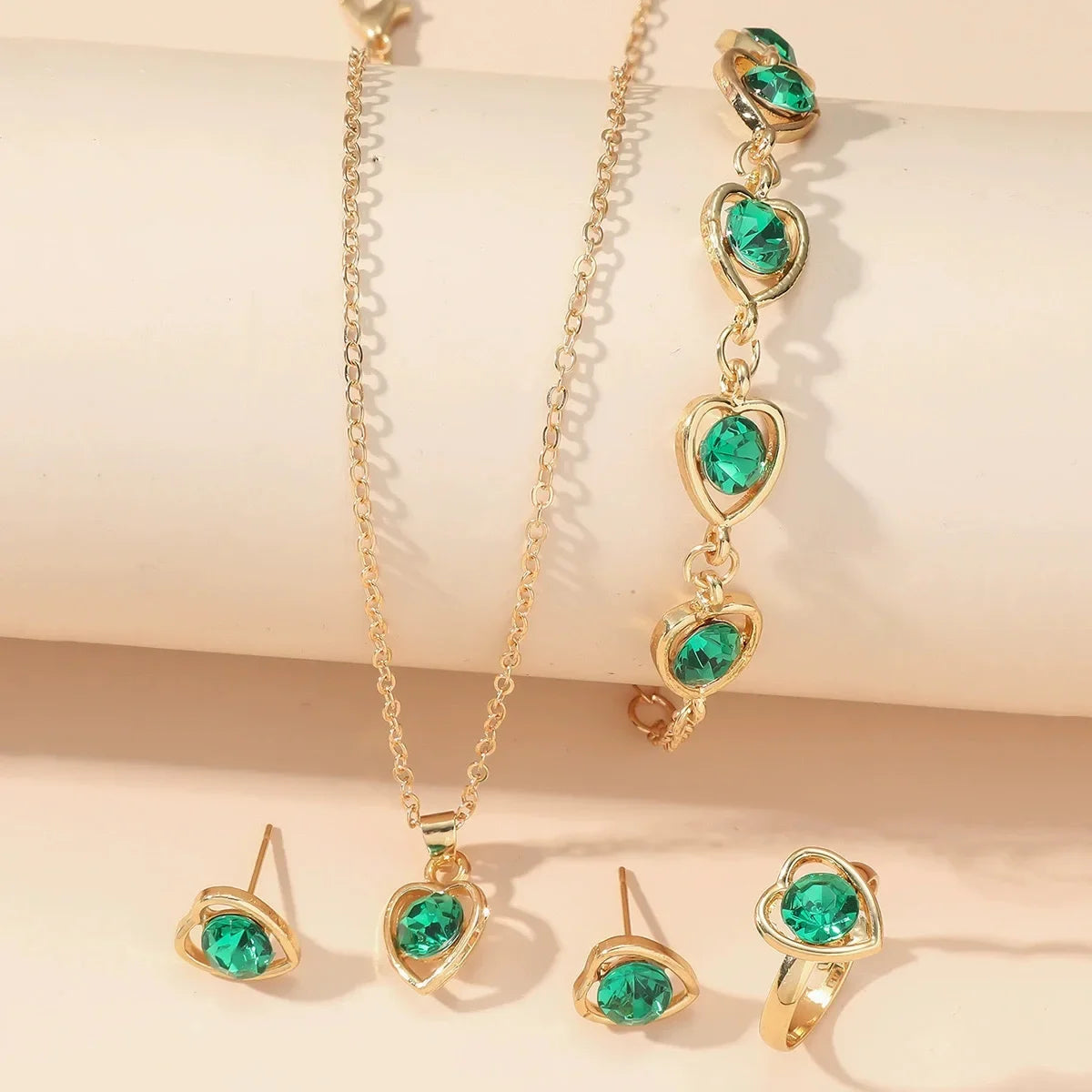 4pcs Luxury Heart Crystal Jewelry Set for Women Necklace Bracelet Ring Earrings Exquisite Wedding Party Accessories Holiday
