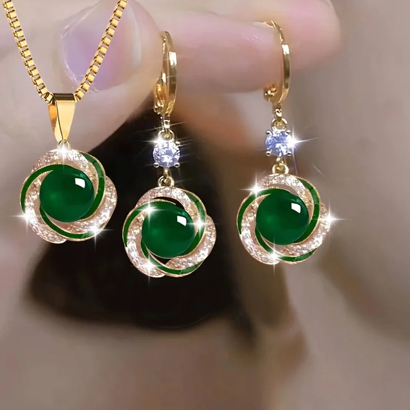 Light Luxury Shining Zircon Imitation Pearl Jewelry Sets for Women Trendy Versatile Necklace Earrings Party Christmas Gifts