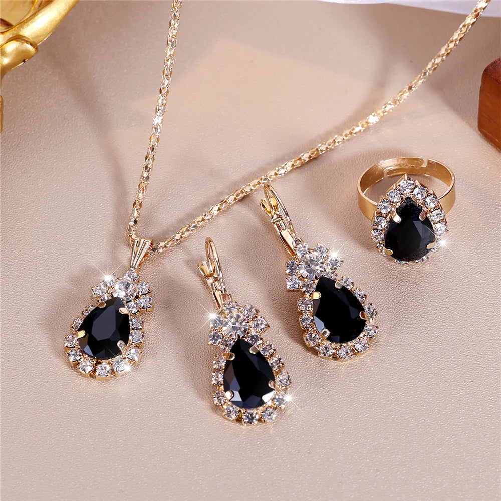 Luxury Female Women Blue Water Drop Wedding Jewelry Set