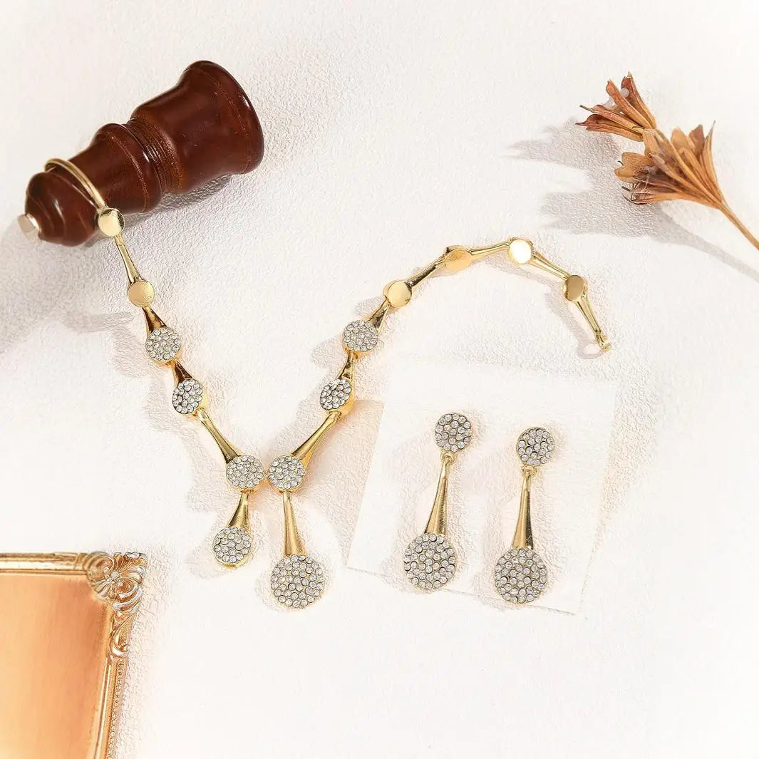 Necklace Earrings Exquisite Set Golden Quiet Elegant Bridal Banquet Jewelry Gifts For Women