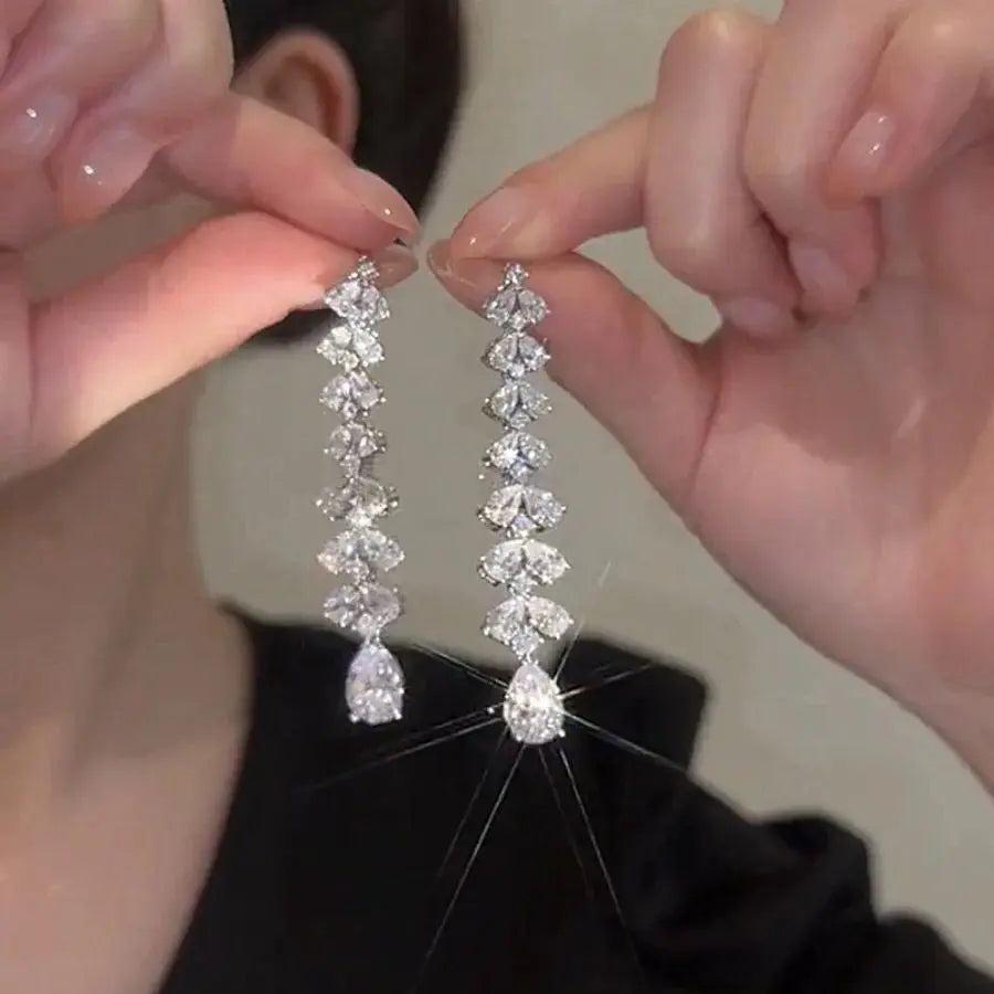 Fashion Luxury Geometric Dangle Drop Earrings for Women Wedding Party Jewelry Accessories Gorgeous Cubic Zirconia Bridal Brincos