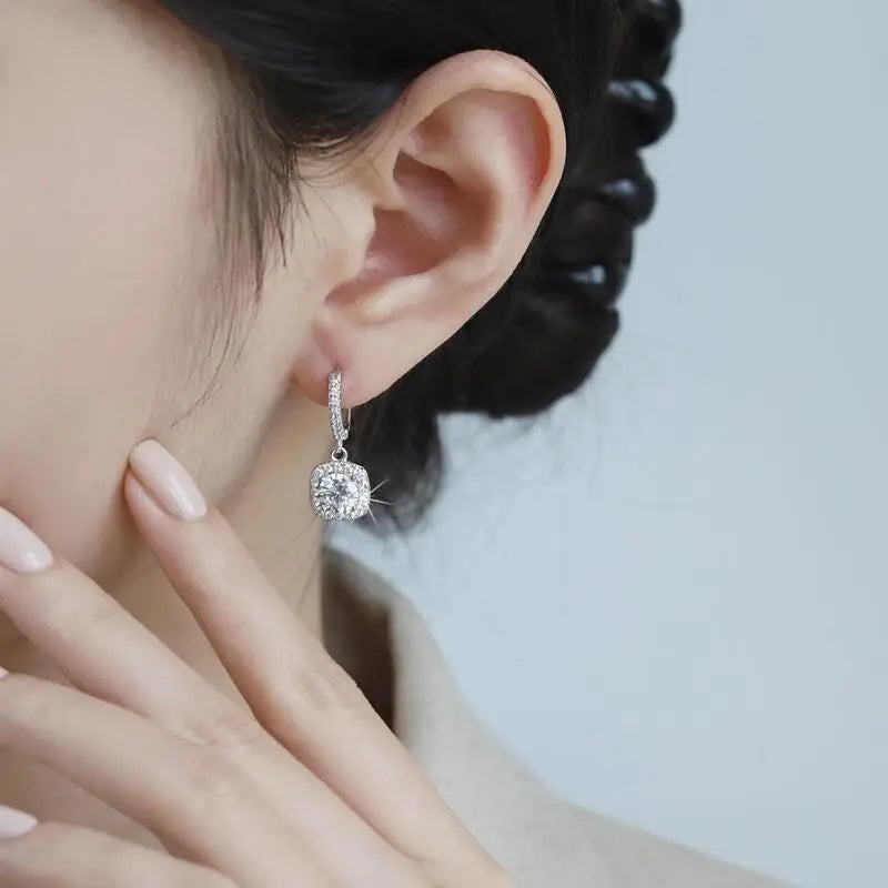Elegant Moissanite Square Drop Earrings