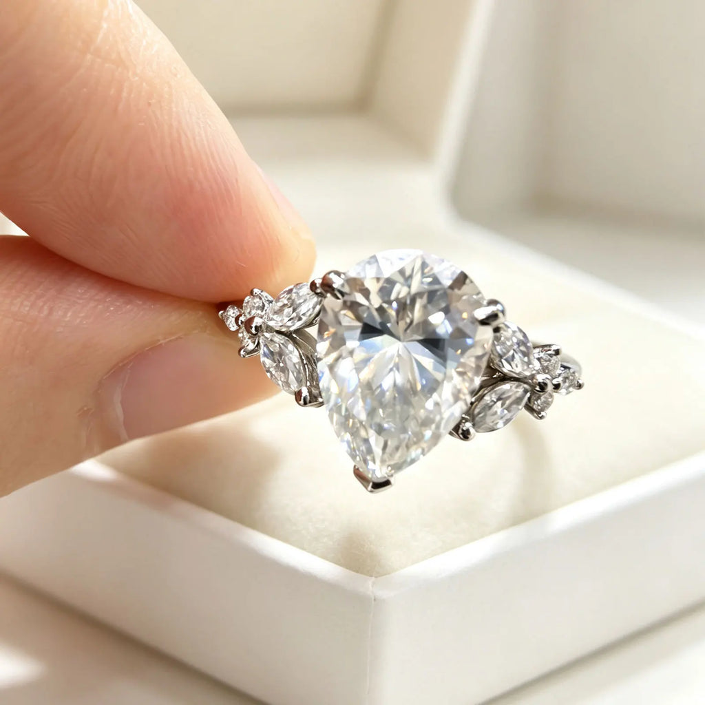925 Sterling Silver Teardrop Crystal Engagement Ring Set
