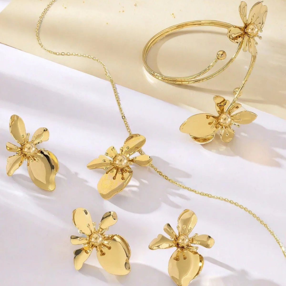 1 set of elegant retro flower bracelet ring stud earrings necklace set niche temperament women's jewelry
