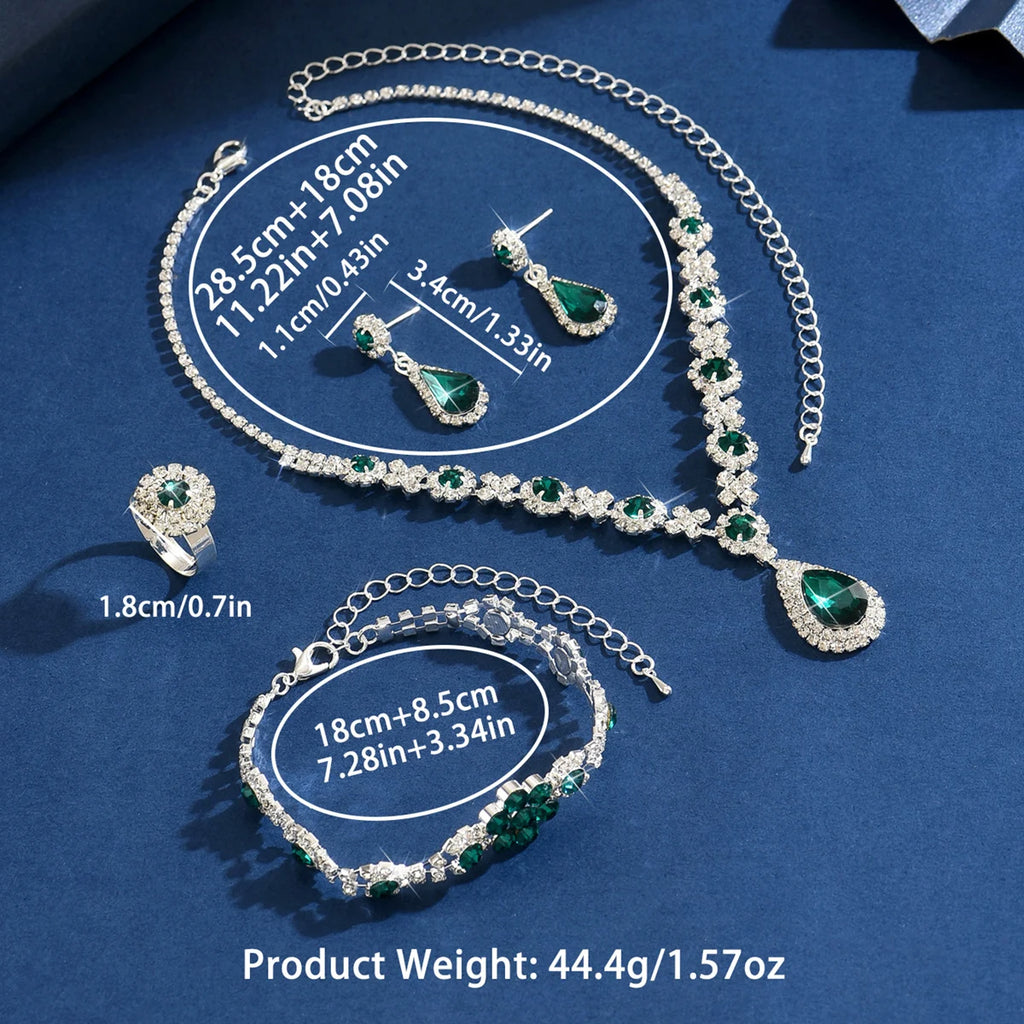 Ladies' Fashion Flower Water Drop Necklace Earrings Bracelet Jewelry Set Suitable for Wedding, Party, Festival Gifts