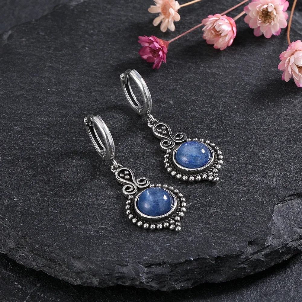 Vintage Blue Gemstone Dangle Earrings