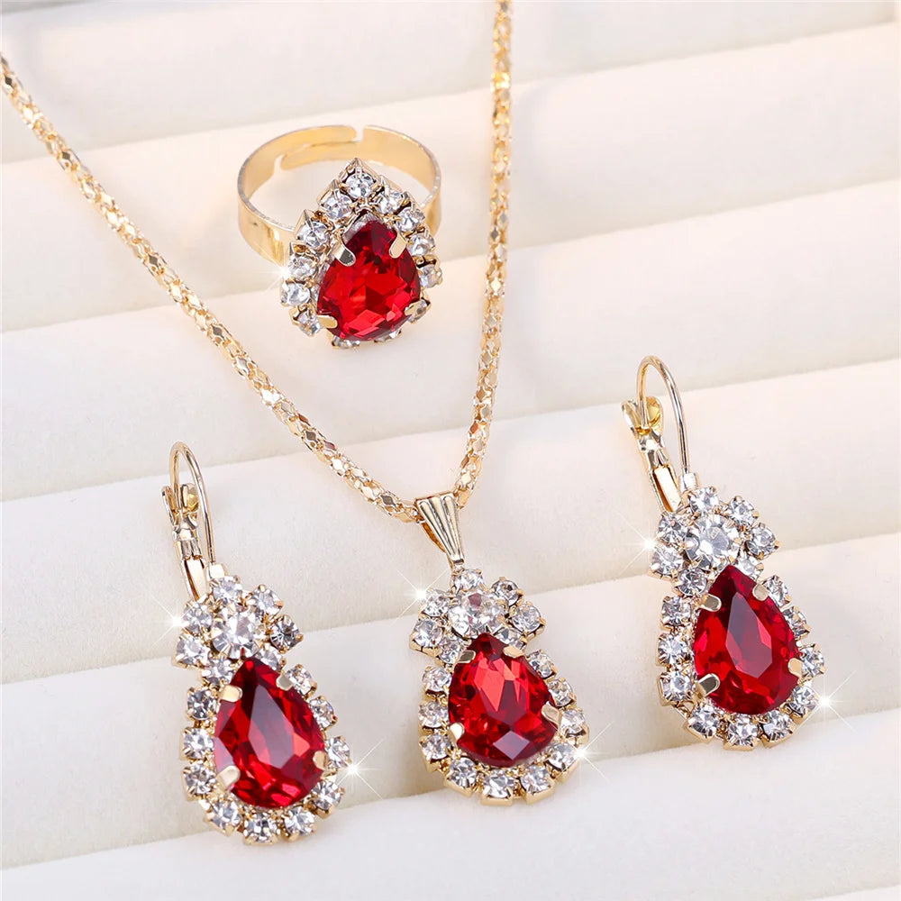 Luxury Female Women Blue Water Drop Wedding Jewelry Set