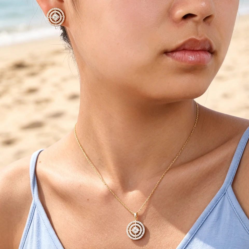ZAKOL Minimalist Fashion Women Jewelry Set Round Cubic Zirconia Pendant Necklace Earrings Bridal Wedding Accessories