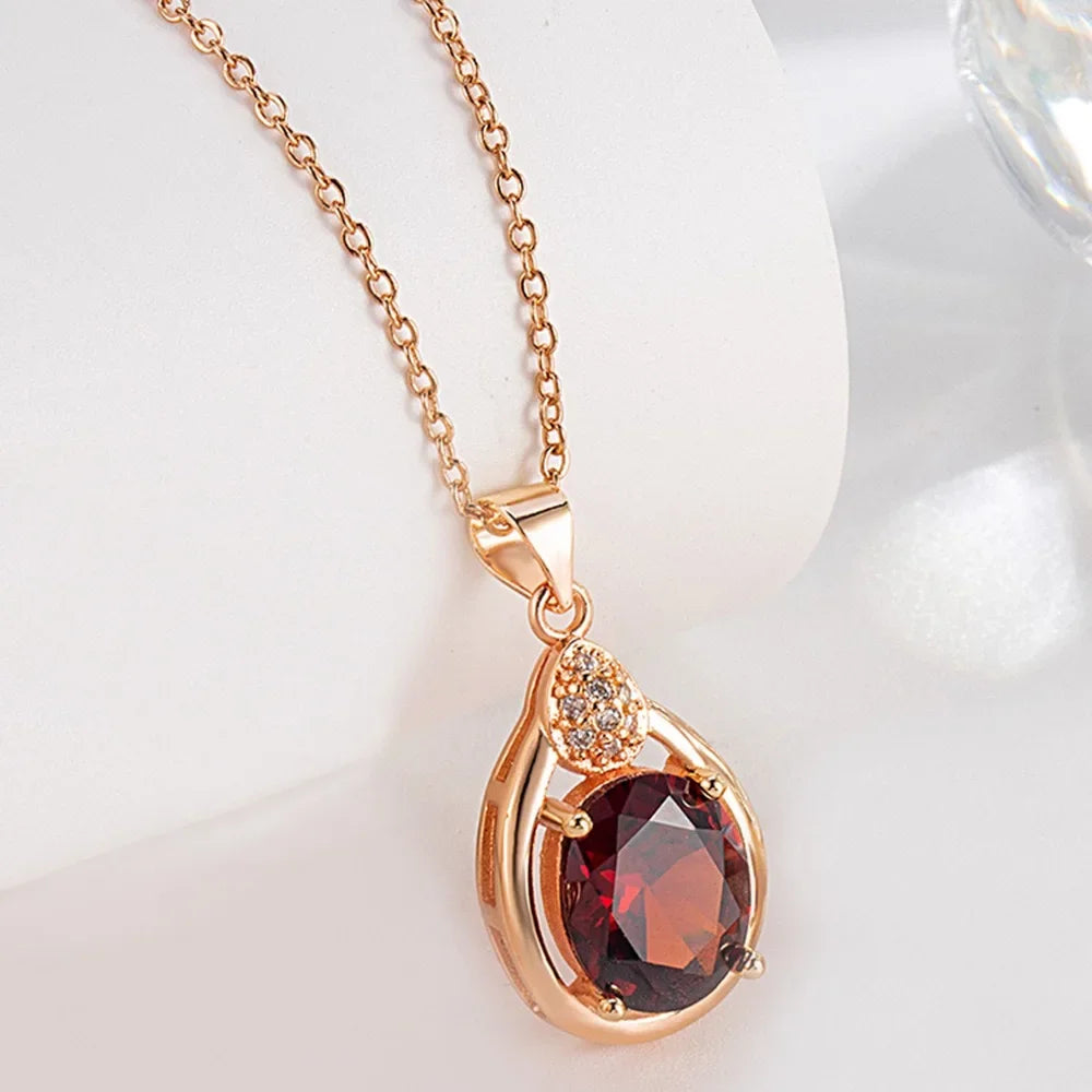 Exquisite 925 Sterling Silver Ruby Necklace Earrings Ring Set for Women Engagement Party Jewelry