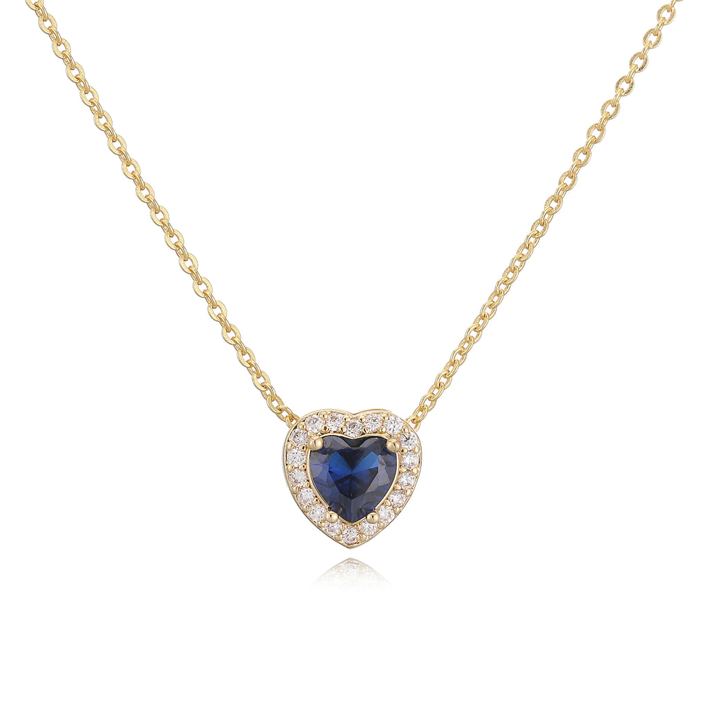 HECHENG Luxury Colored Crystal Heart Pendant Ocean Heart Necklace Brass Golden Plated Material Women's Wedding Necklace