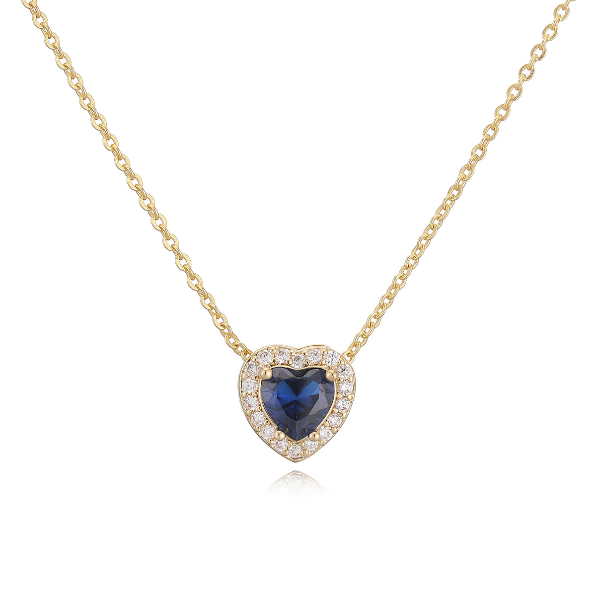 HECHENG Luxury Colored Crystal Heart Pendant Ocean Heart Necklace Brass Golden Plated Material Women's Wedding Necklace