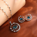 Galaxy Planet Necklace with Sparkling Crescent Moon