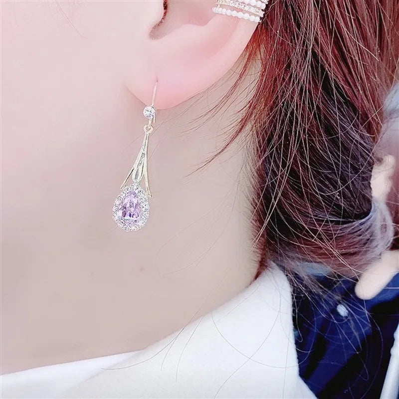 Minimalist Design Hollow Water Drop Earrings for Women Light Luxury Shiny Crystal Pendant Earrings Wedding Jewelry Gifts
