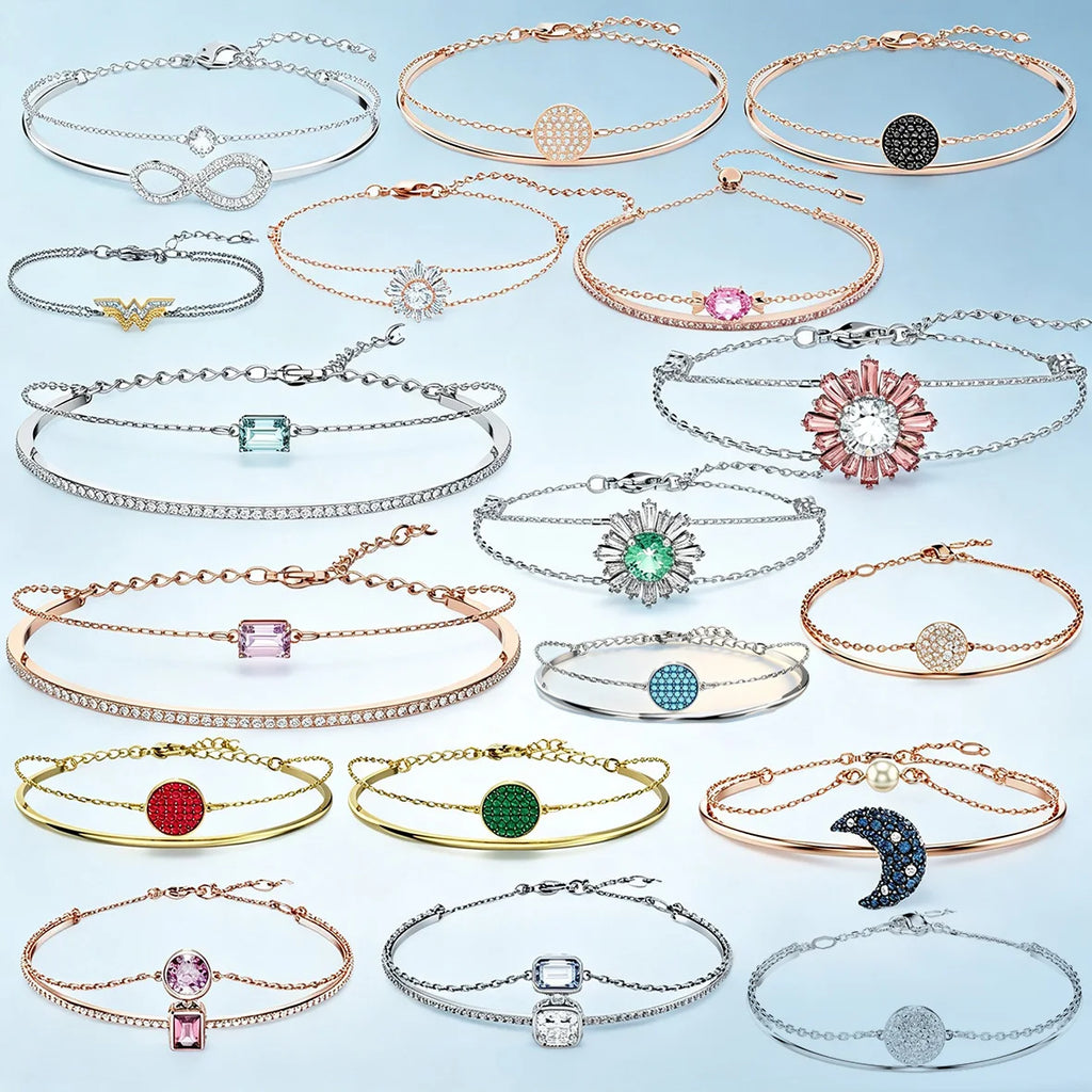 Trendy Dainty Flower Disc Moon Zircon Bracelet, Multi‑Color Adjustable Slider Stackable Wrist Bracelet Fashion Jewellery