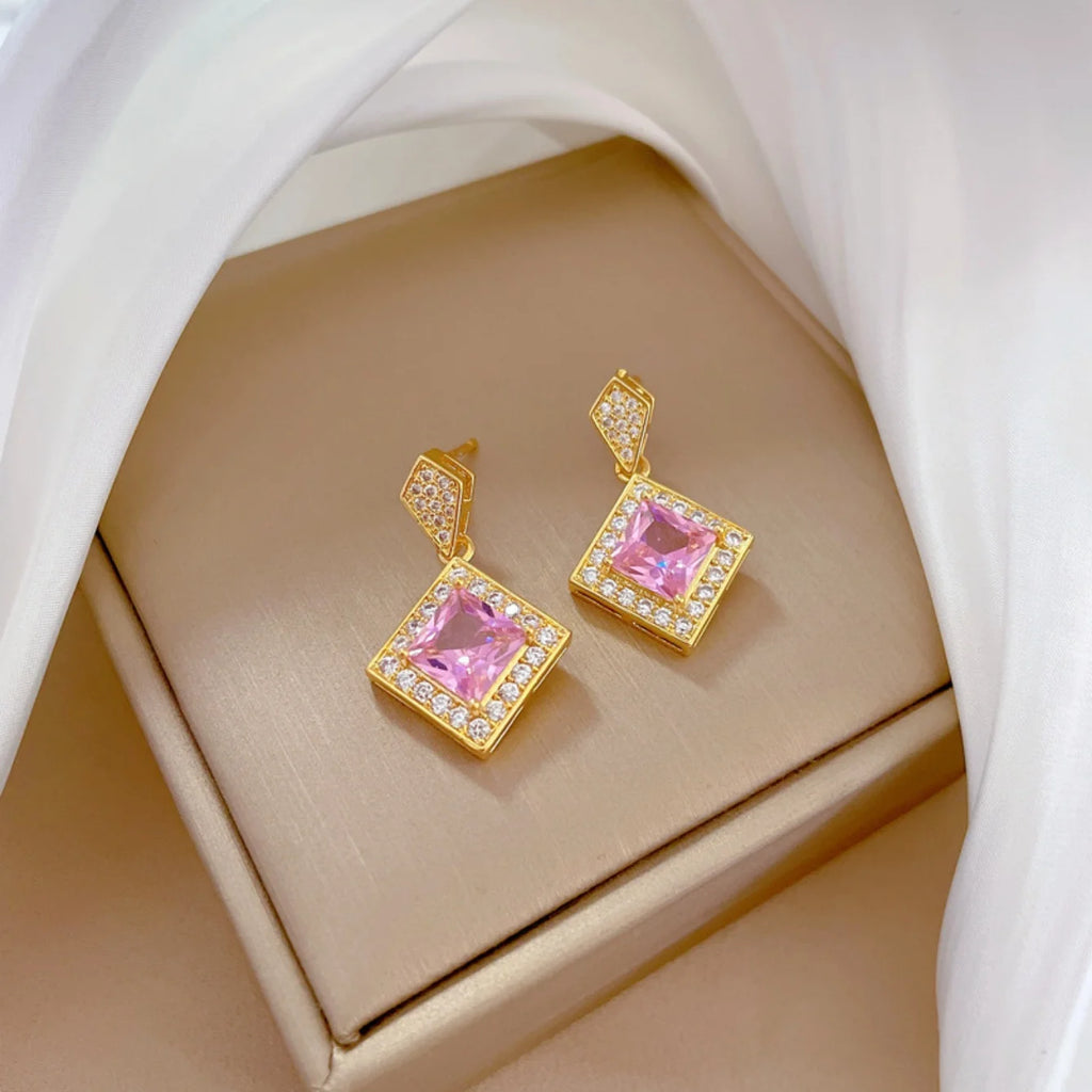 Exquisite Geometry Square Necklace Earrings Jewelry Set Charm Ladies Jewelry Fashion Bridal Accessory Set Romantic Gift