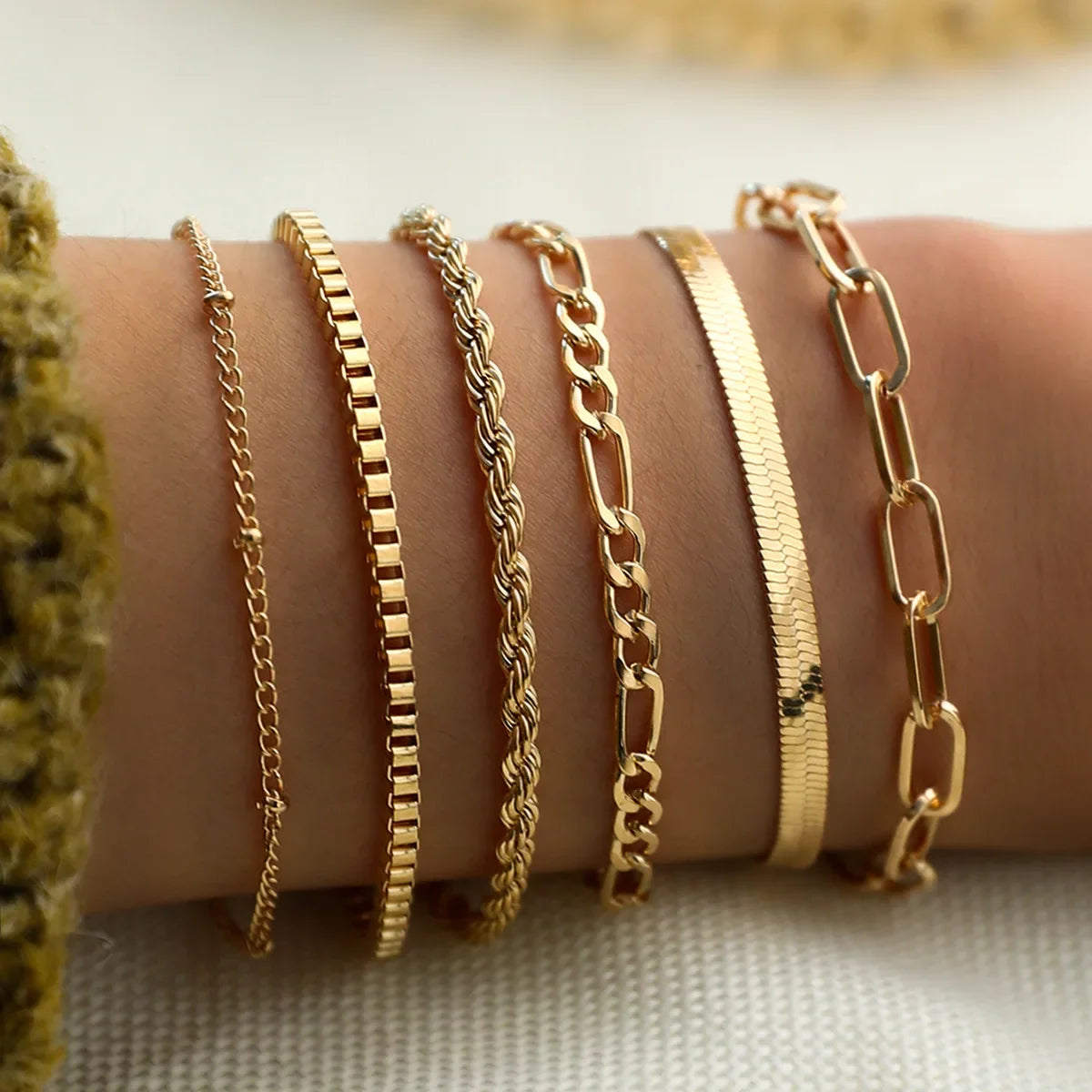 Gold Color Snake Chain Bracelet Set For Women Minimalist Twisted Rope Bangle Girl Fashion Party Jewelry Accessories