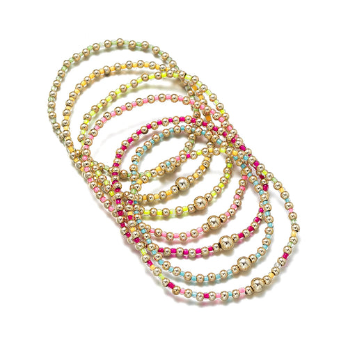 7 Bohemian style colorful rice bead bracelets with multiple layers of stacked beads, women's elastic thread bracelet