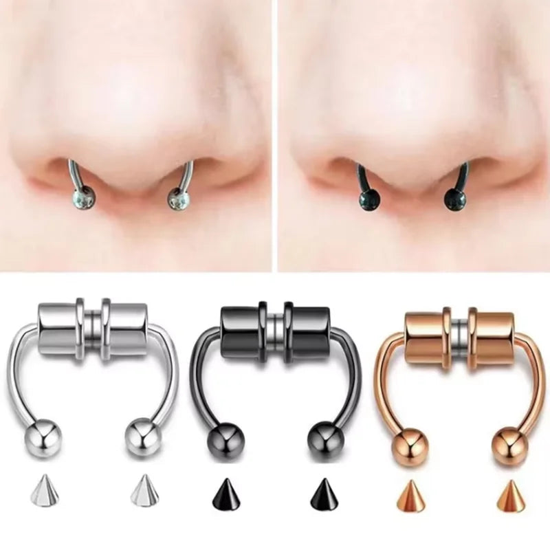 Magnetic fake nose ring, no-pierce nose clip, stainless steel fake piercing hoop, unisex jewelry gift