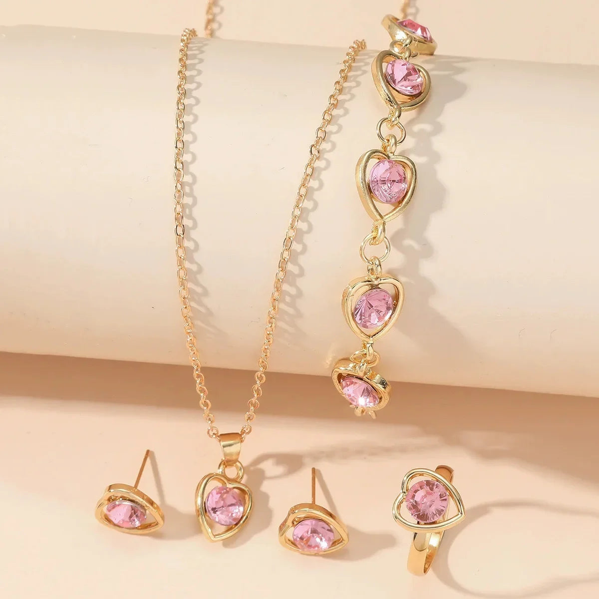 4pcs Luxury Heart Crystal Jewelry Set for Women Necklace Bracelet Ring Earrings Exquisite Wedding Party Accessories Holiday