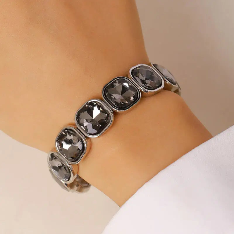 Geometric Square Acrylic Imitation Rhinestone Beaded Bracelets for Women Men Causal Fashion Elastic Bracelet Jewelry Accessories