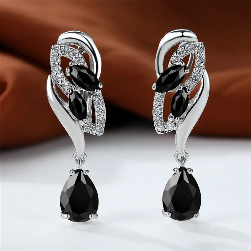 Luxury Female Blue Rainbow Stone Earring Silver Color Clip Earrings For Women Charm Crystal Zircon Wedding Jewelry