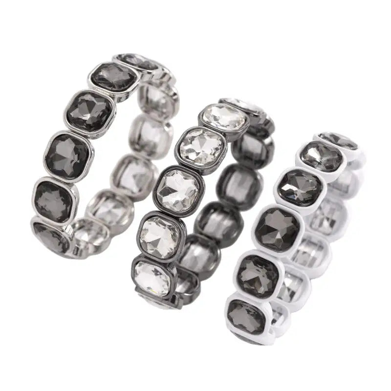 Geometric Square Acrylic Imitation Rhinestone Beaded Bracelets for Women Men Causal Fashion Elastic Bracelet Jewelry Accessories