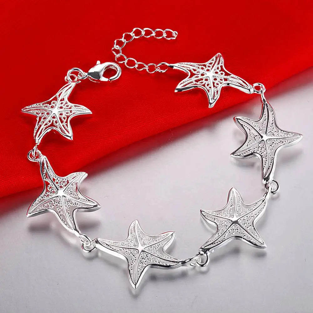 Charm 925 Sterling Silver Bracelets for Women six starfish Chain Fashion Wedding Party Christmas Gifts lady fine Jewelry