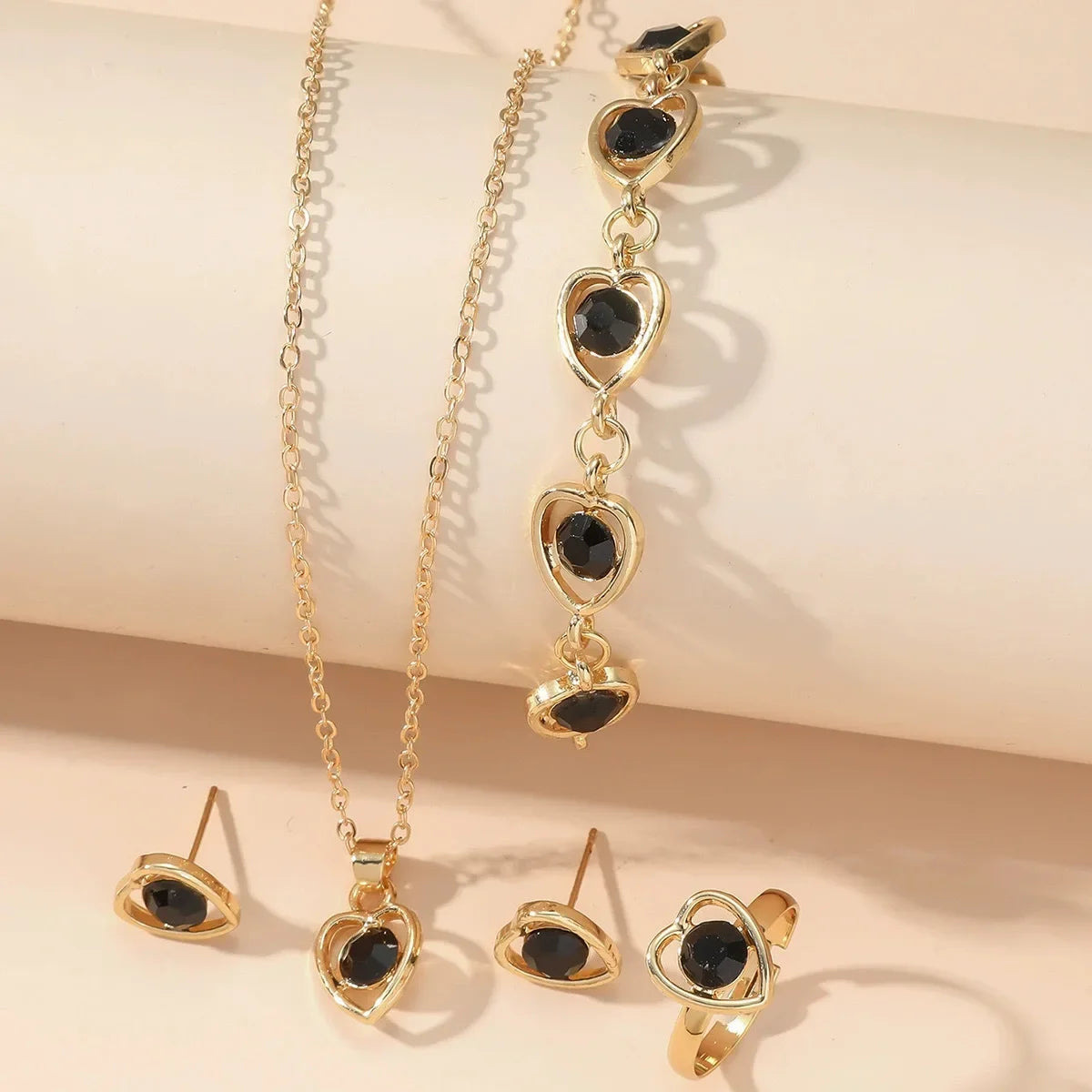 4pcs Luxury Heart Crystal Jewelry Set for Women Necklace Bracelet Ring Earrings Exquisite Wedding Party Accessories Holiday