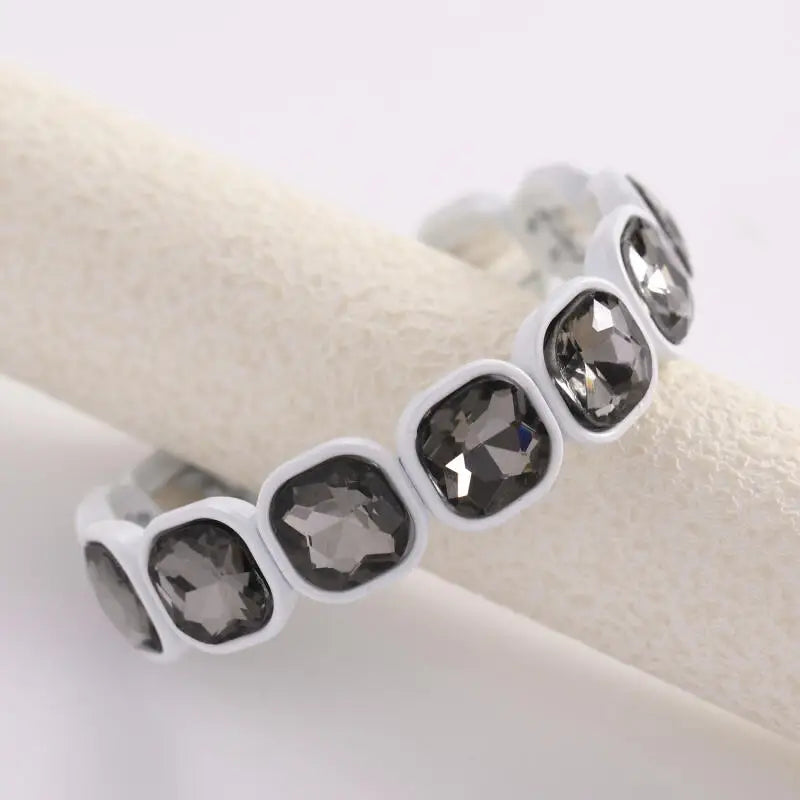Geometric Square Acrylic Imitation Rhinestone Beaded Bracelets for Women Men Causal Fashion Elastic Bracelet Jewelry Accessories