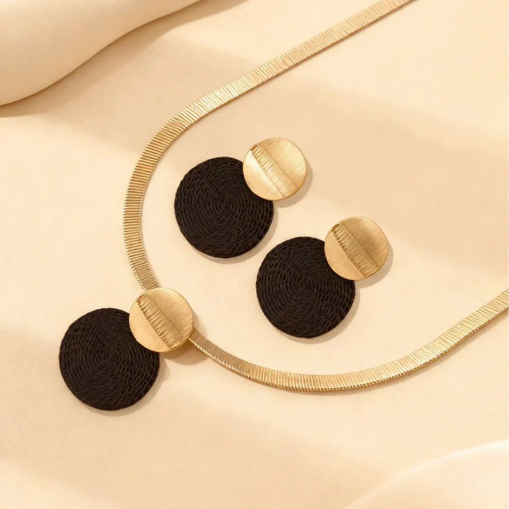 Modern Noir Disc Necklace and Earrings