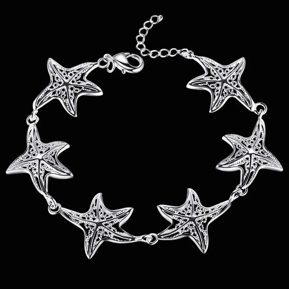 Charm 925 Sterling Silver Bracelets for Women six starfish Chain Fashion Wedding Party Christmas Gifts lady fine Jewelry