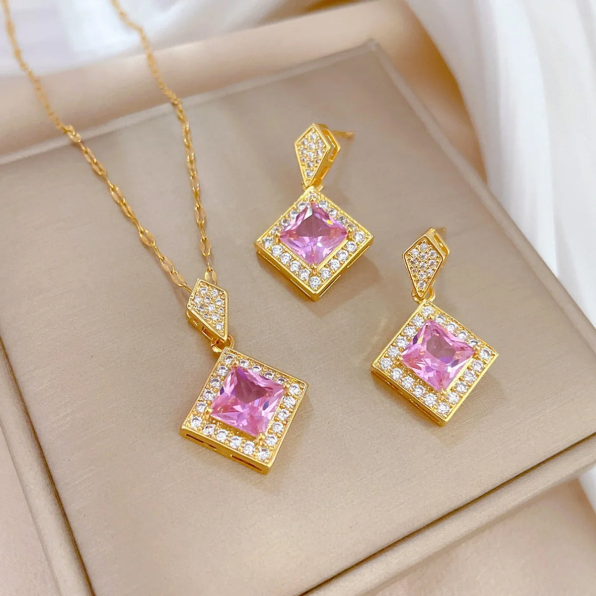 Exquisite Geometry Square Necklace Earrings Jewelry Set Charm Ladies Jewelry Fashion Bridal Accessory Set Romantic Gift