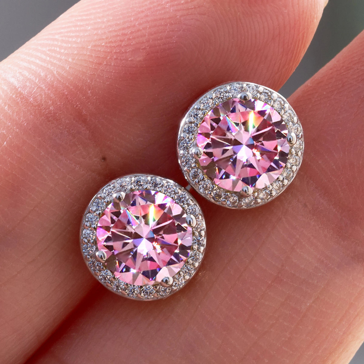 Pink Crystal Halo Earrings