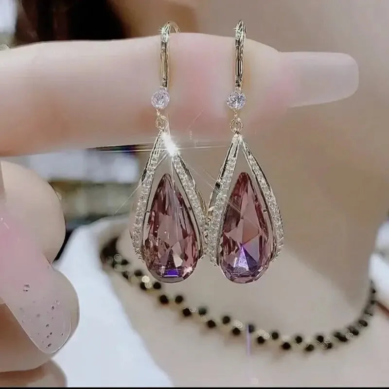 Elegant Blue Crystal Long-Drop Earrings