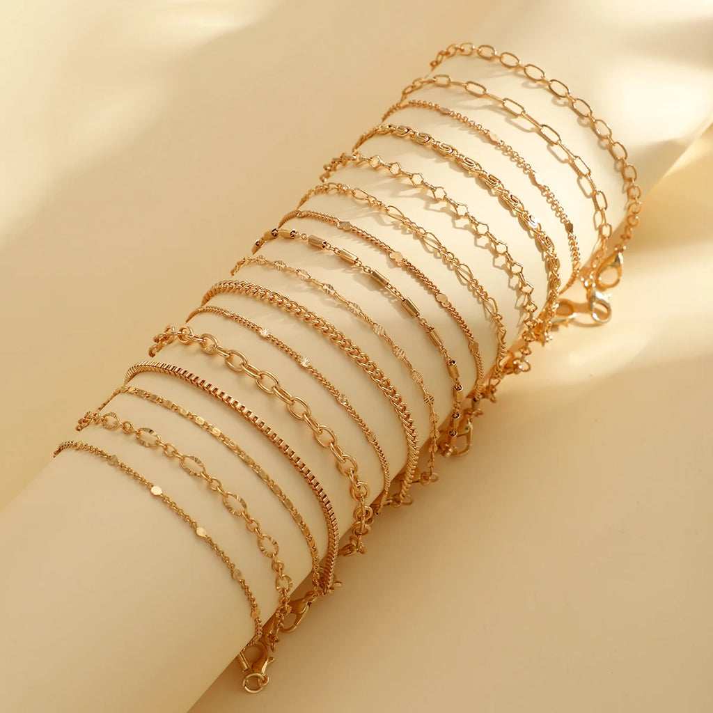 16Pcs/set Boho Cuban Chain Bracelets For Women Retro Stackable Gold Color Bracelets Sets Trendy Versatile Holiday Party Jewelry