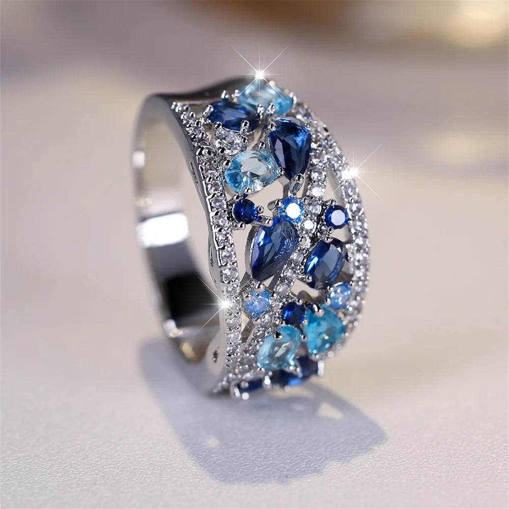 Blue Crystal Cluster Statement Ring
