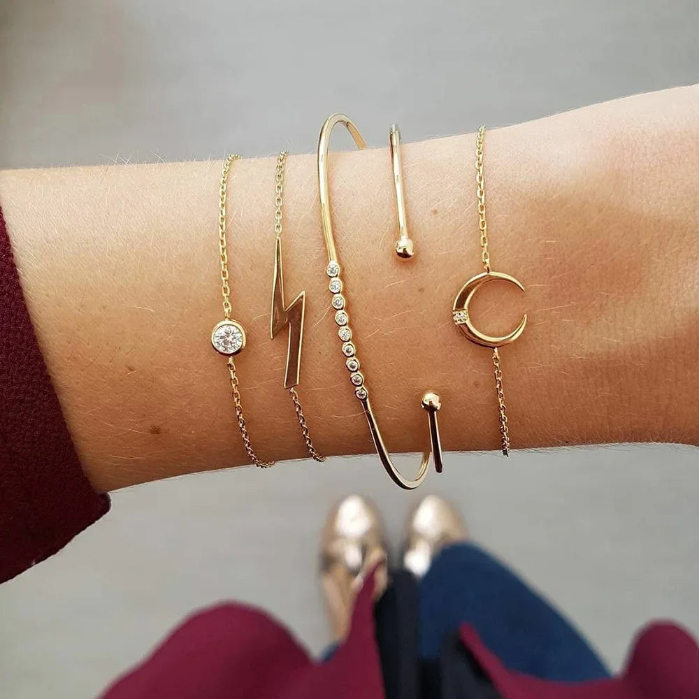 Gold Color Snake Chain Bracelet Set For Women Minimalist Twisted Rope Bangle Girl Fashion Party Jewelry Accessories