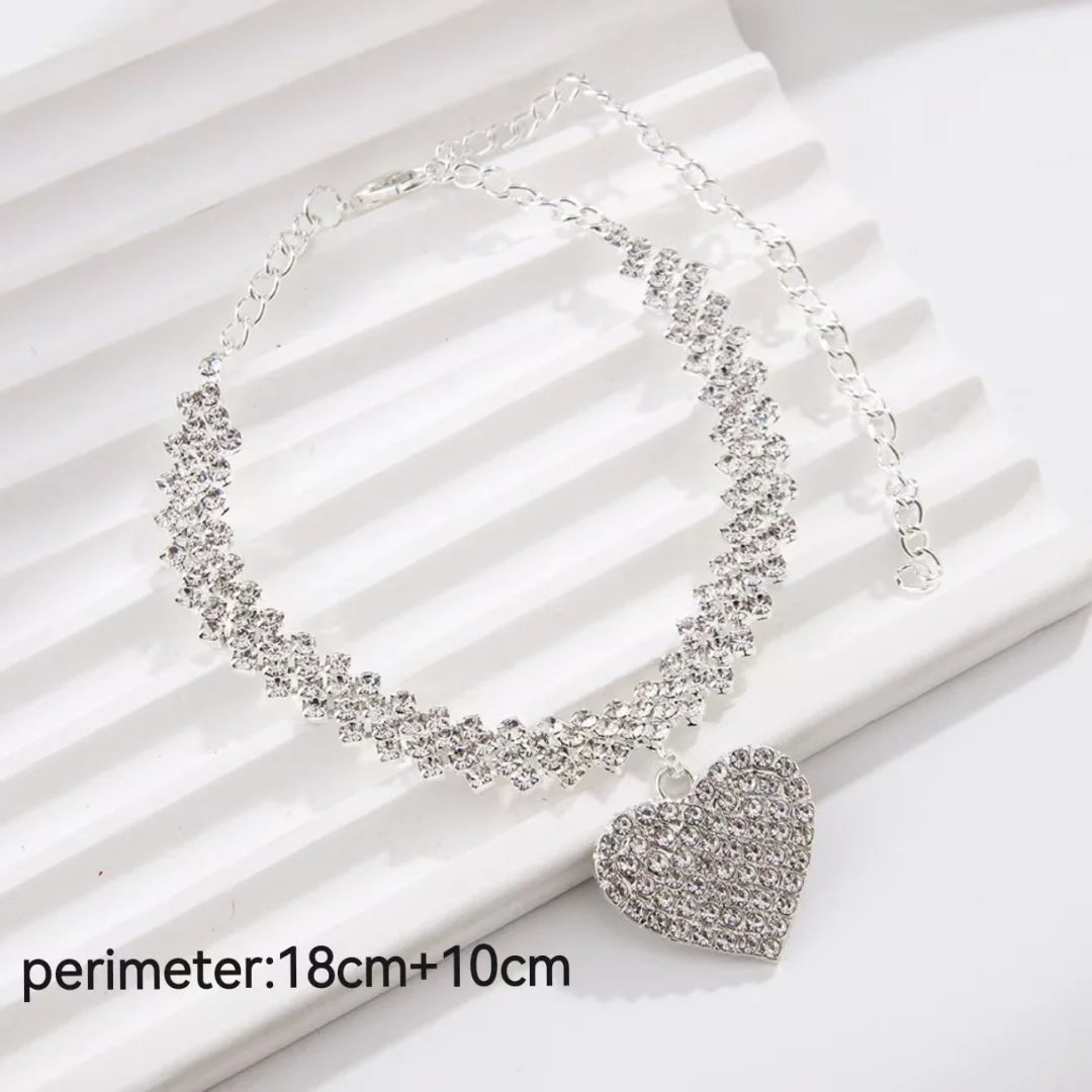 Beautiful Dazzling Cubic Zirconia Chain Anklet for Women Fashion Silver Color Ankle Bracelet Barefoot Sandals Foot Jewelry