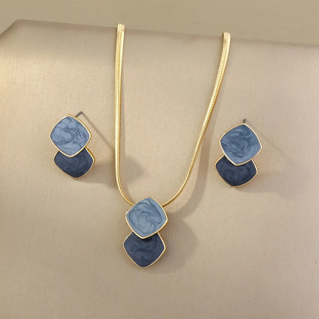 3 exquisite, elegant and simple diamond shaped women's earrings necklace, women's jewelry set, suitable for gifting as a gift