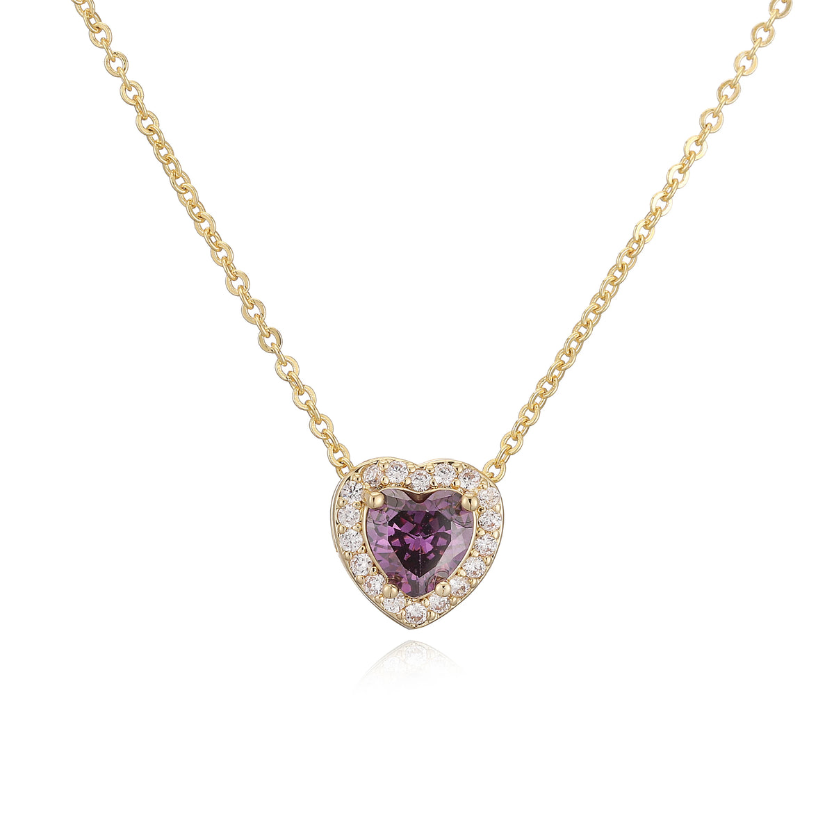 HECHENG Luxury Colored Crystal Heart Pendant Ocean Heart Necklace Brass Golden Plated Material Women's Wedding Necklace