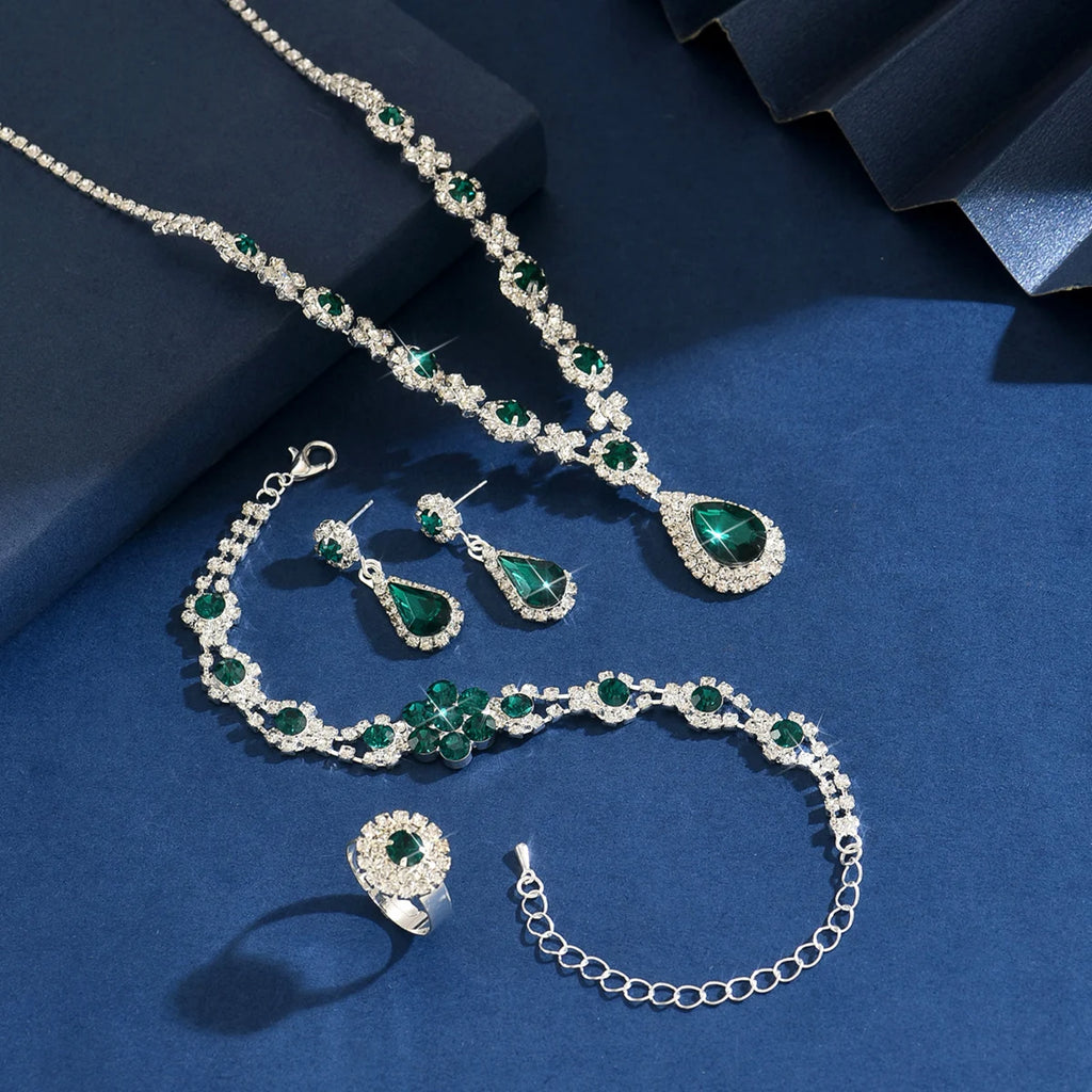 Ladies' Fashion Flower Water Drop Necklace Earrings Bracelet Jewelry Set Suitable for Wedding, Party, Festival Gifts