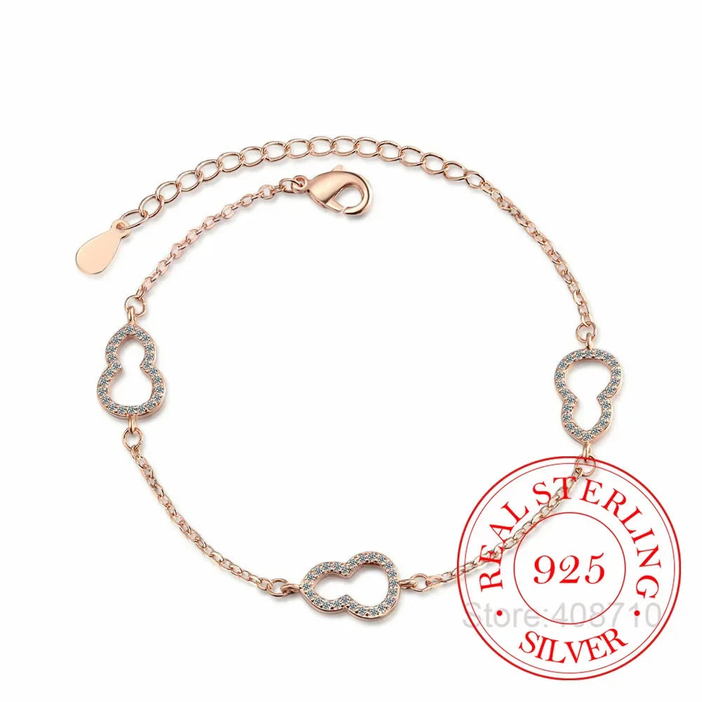 Real 925 Sterling Silver Crystal Zircon Gourd Simple Bracelet For Women Men Charms Party Gift Wedding Engagement Fashion Jewelry